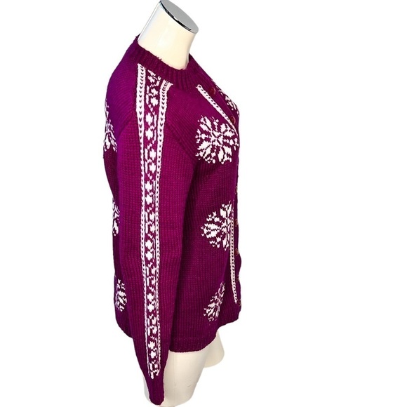 HAND-KNIT Vintage Snowflake Cardigan Sweater Magenta Purple Women's Size S - Picture 3 of 15